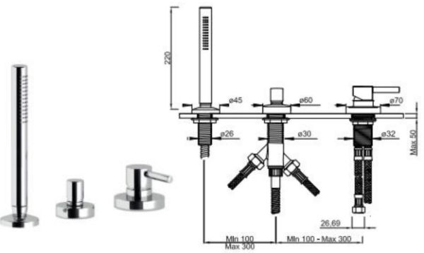 ECOSOLE DECK MOUNTED BATH MIXER W/O SPOUT