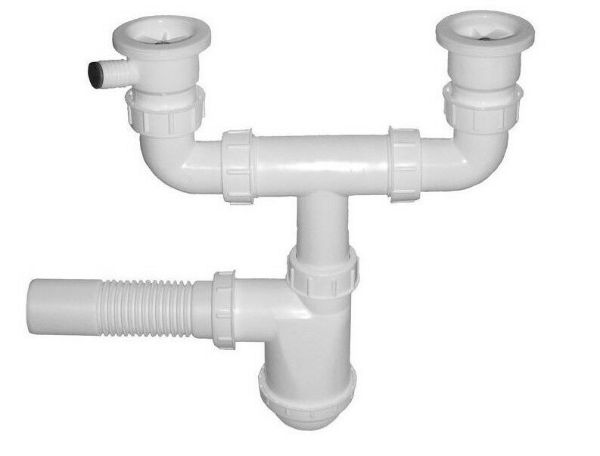 SINK TWIN BOWL SINGLE SPIGOT TRAP